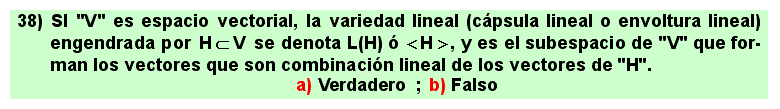 38 Definición de Variedad lineal (cápsula lineal, envoltura lineal) engendrada por unos vectores