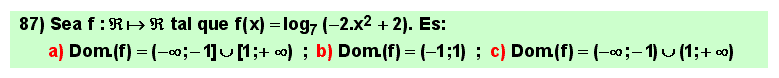 87 Test sobre el dominio de definición del logaritmo de un polinomio