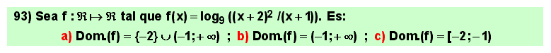 93 Test sobre el dominio de definición del logaritmo de un cociente de polinomios