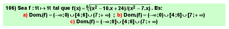 106 Test sobre el dominio de definición de la raíz quinta de un cociente de polinomios