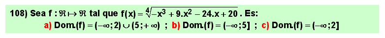 108 Test sobre el dominio de definición de la raíz cuarta de un polinomio, regla de Ruffini