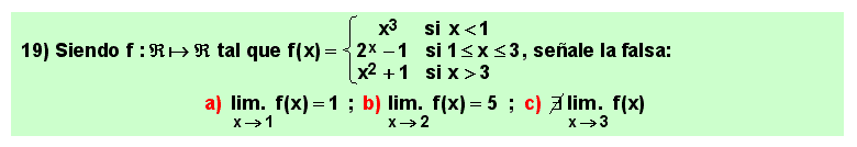 19 Test sobre el concepto de límite de una función en un punto con una función definida a intervalos o trozos