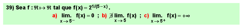 39 Test sobre el límite de una función exponencial cuyo exponente es un cociente de polinomios