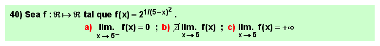 40 Test sobre el límite de una función exponencial cuyo exponente es un cociente de polinomios