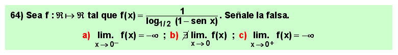 64 Test sobre el límite de una función en un punto, con logaritmos