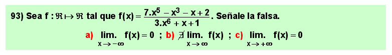 93 Test sobre el límite de un cociente de polinomios (función racional fraccionaria) en el infinito, Matemáticas, Cálculo Diferencial, Universidad, Bachillerato 