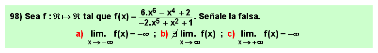 98 Test sobre el límite de un cociente de polinomios (función racional fraccionaria) en el infinito, Matemáticas, Cálculo Diferencial, Universidad, Bachillerato 