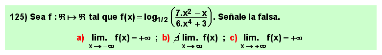 125 Test sobre el límite en el infinito del logarirmo de un cociente de polinomios, Matemáticas, Cálculo Diferencial, Universidad, Bachillerato 
