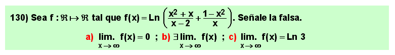 130 Test sobre el límite en el infinito del logarirmo de una suma o diferencia de cocientes de polinomios, Matemáticas, Cálculo Diferencial, Universidad, Bachillerato 