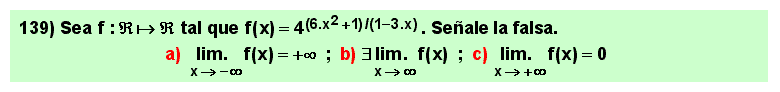 139 Test sobre el límite en el infinito del función exponencial cuyo exponete es un cociente de polinomios, Matemáticas, Cálculo Diferencial, Universidad, Bachillerato 