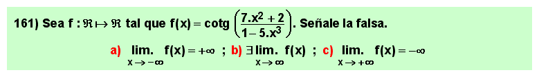 161 Test sobre el límite en el infinito de la cotangente de un cociente de polinomios, Matemáticas, Cálculo Diferencial, Universidad, Bachillerato 