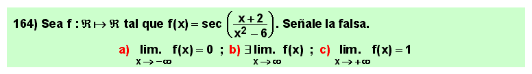 164 Test sobre el límite en el infinito de la secante de un cociente de polinomios, Matemáticas, Cálculo Diferencial, Universidad, Bachillerato 