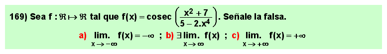 169 Test sobre el límite en el infinito de la cosecante de un cociente de polinomios, Matemáticas, Cálculo Diferencial, Universidad, Bachillerato 