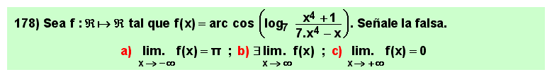 178 Test sobre el límite en el infinito del arco coseno del logaritmo de un cociente de polinomios, Matemáticas, Cálculo Diferencial, Universidad, Bachillerato 