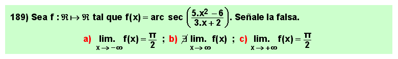 189 Test sobre el límite en el infinito del arco secante de un cociente de polinomios, Matemáticas, Cálculo Diferencial, Universidad, Bachillerato 