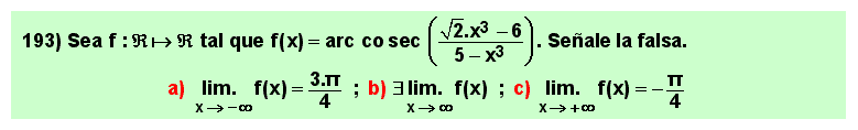 193 Test sobre el límite en el infinito del arco cosecante de un cociente de polinomios, Matemáticas, Cálculo Diferencial, Universidad, Bachillerato 