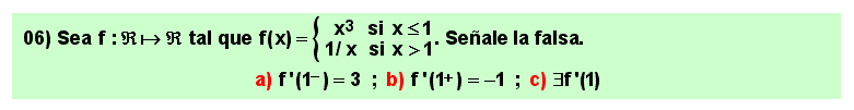 06  Test, derivadas laterales de una función en un punto