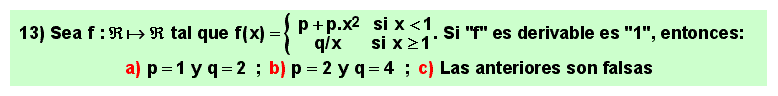 13 Test, derivadas laterales de una función en un punto