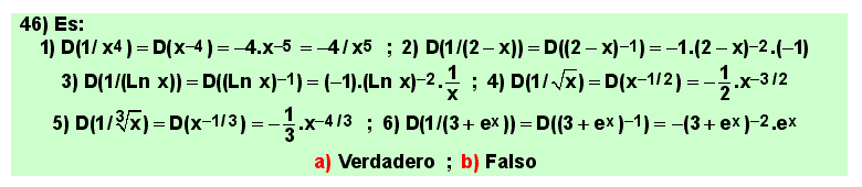 46 Test, ejemplos de aplicacion de las reglas de derivación, Matemáticas, Cálculo Diferencial, Bachillerato, Universidad 