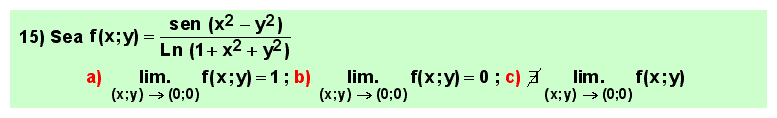 15 Test, límite de una función de varias variables o campo escalar en un punto