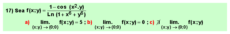 17 Test, límite de una función de varias variables o campo escalar en un punto