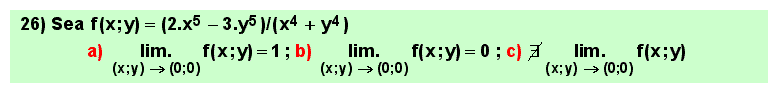 26 Test, límite de una función de varias variables o campo escalar en un punto