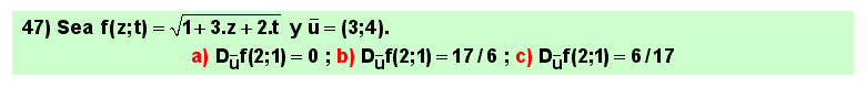 47 Problema sobre derivada de un campo escalar (función real de varias variables) en un punto según un vector