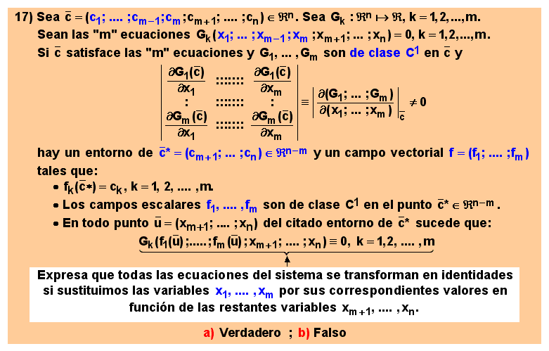 17 Teorema de existencia de campos vectoriales definidos implícitamente mediante un sistema de ecuaciones