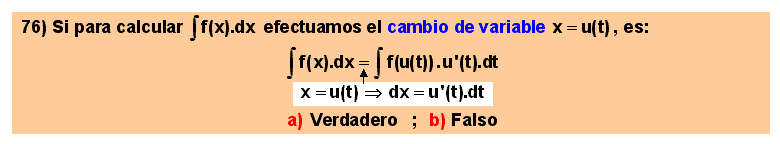 76 Cálculo de primitivas o integrales indefinidas mediante sustitución o  cambio de variable