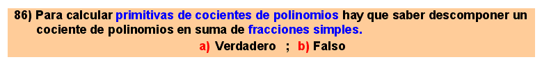 86 Descomposición de un cociente de polinomios en suma de fracciones simples