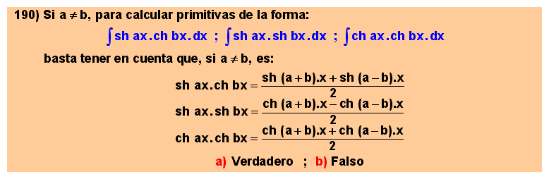 190 Integrales indefinidas de funciones racionales de las funciones hiperbólicas