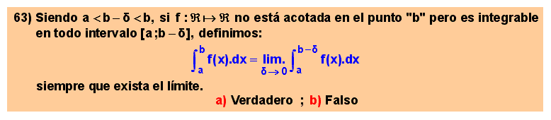 63 Cálculo de una integral impropia de segunda especie por falta de acotación del integrando en el extremo superior del intervalo de integración