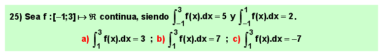 25 Test sobre el cálculo de integrales definidas y aplicación de la regla de Barrow