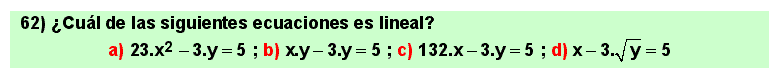 62 Test 1 sobre ecuaciones lineales con dos incógnitas