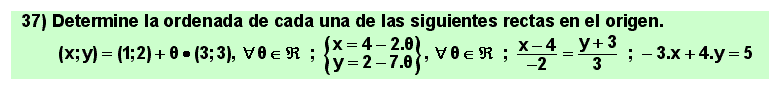 37 Cuatro ejemplos de cálculo de la ordenada de una recta en el origen. 
