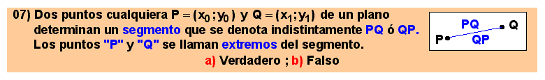 07 Dos puntos cualquiera P y Q de un plano determinan un segmento que se denota indistintamente PQ ó QP. Los puntos 