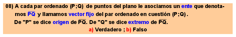 08 A cada par ordenado (P;Q) de puntos del plano le asociamos un ente que llamamos vector fijo del par ordenado en cuestión. De 