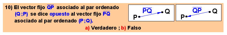10 El vector fijo asociado al par ordenado (Q;P) se dice opuesto al vector fijo asociado al par ordenado (P;Q)  