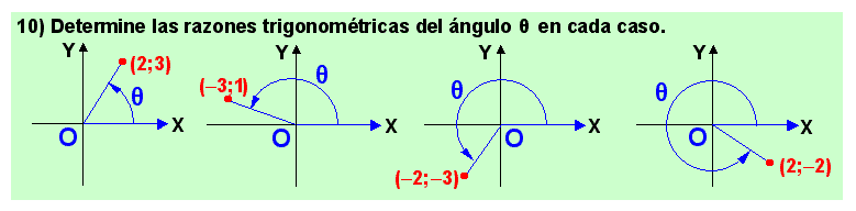 10 Razones trigonométricas de un ángulo orientado. Cuatro ejercicios