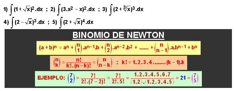 05.01.03 Cinco ejercicios (Con la fórmula del binomio de Newton)