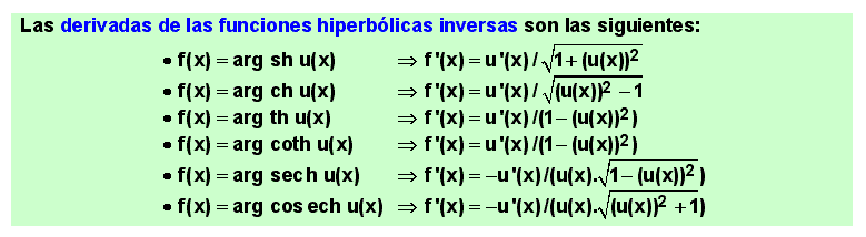 14 Derivadas de las funciones hiperbólicas inversas