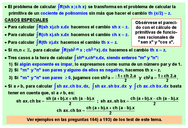 16 Primitivas de funciones racionales del seno hiperbólico y el coseno hiperbólico