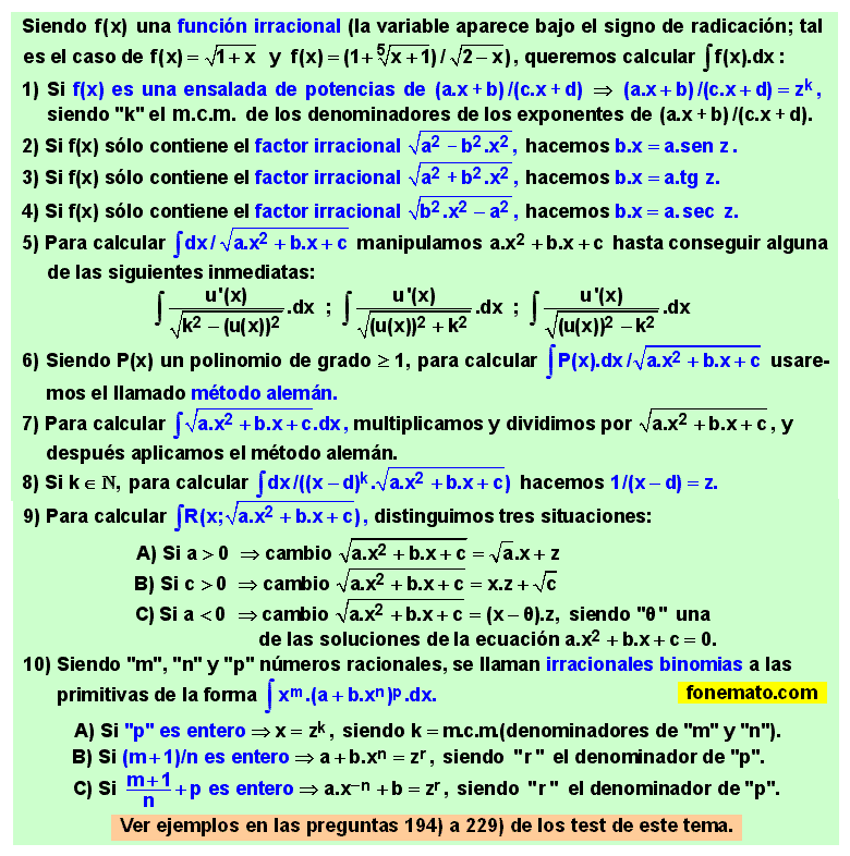 17 Primitivas de algunas funciones irracionales